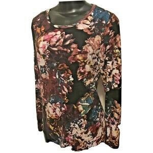 Medium Who What Where Floral Multi-Color Long Sleeve Womens Top